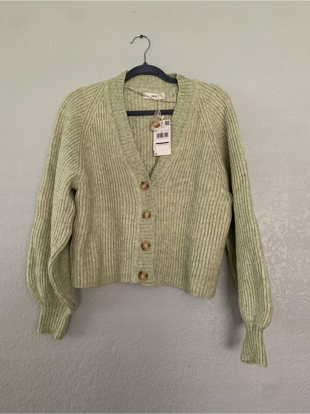 Mango Light Sage Ribbed V-Neck Button Cardigan - Picture 2 of 6